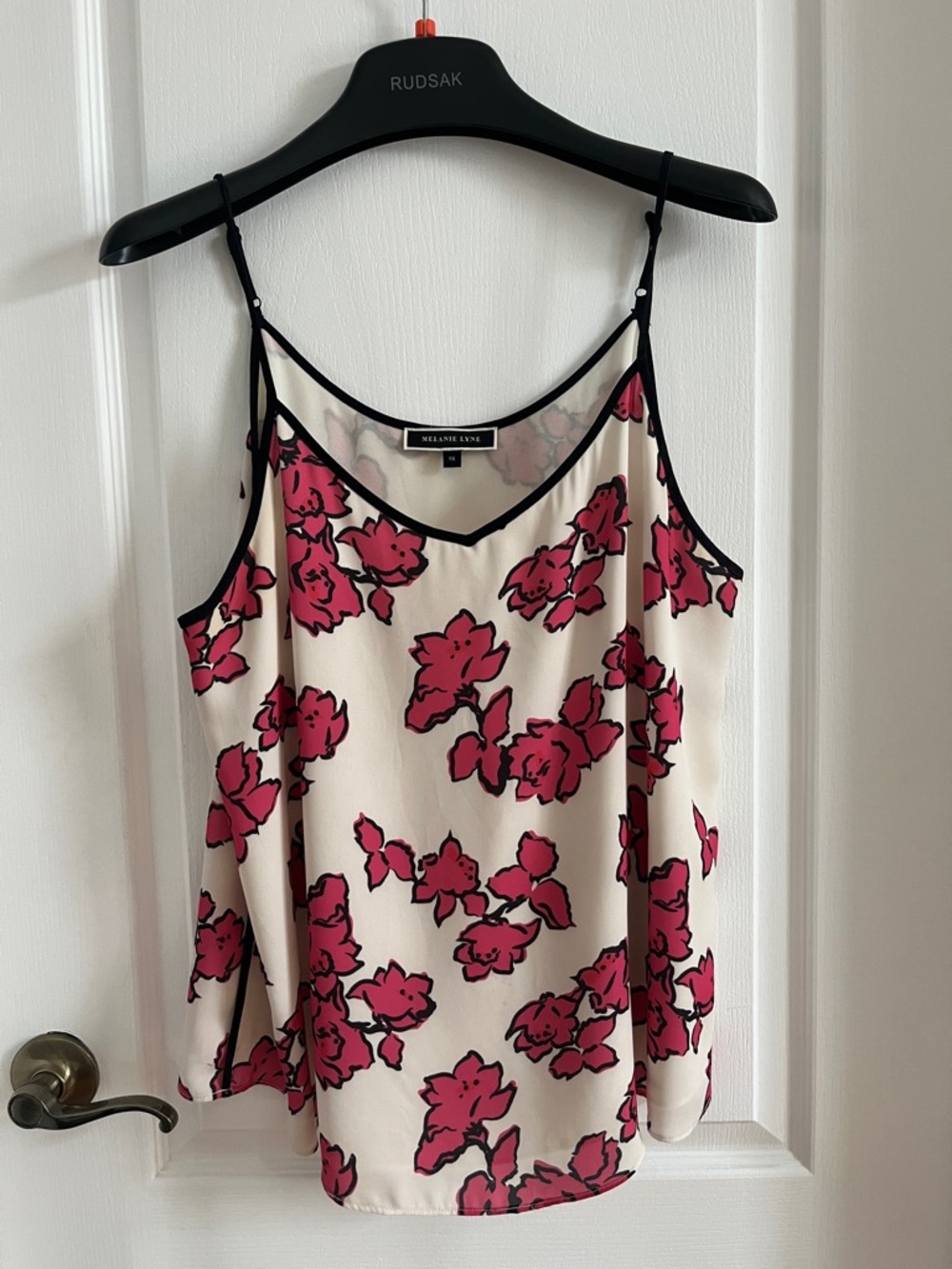 Melanie Lyne Cream & Pink Floral Slip Camisole with Black Trim